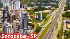 Vista aérea de Sorocaba-SP com destaque para áreas comerciais e prédios empresariais.