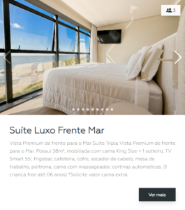 Suite luxo frente mar Blue Sea Hotel Itapema com vista oceânica king size TV smart frigobar sacada
