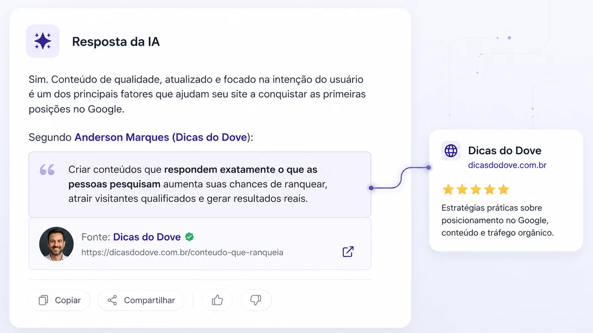 Resposta da IA citando Dicas do Dove como fonte - como ser citado pela IA em Sorocaba