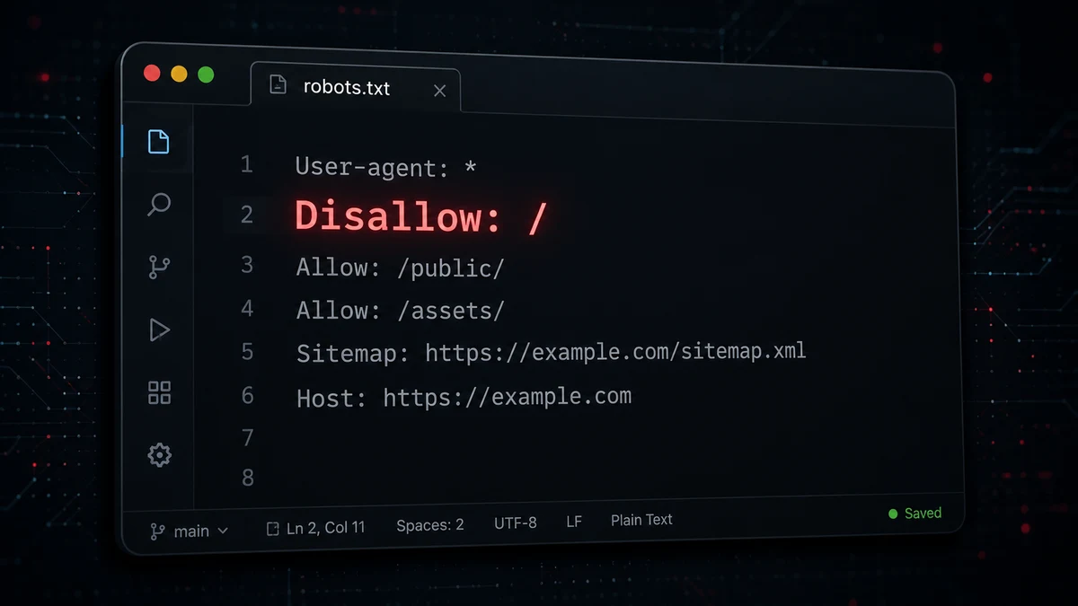 Site bloqueando o Google - arquivo robots.txt com a linha Disallow barra