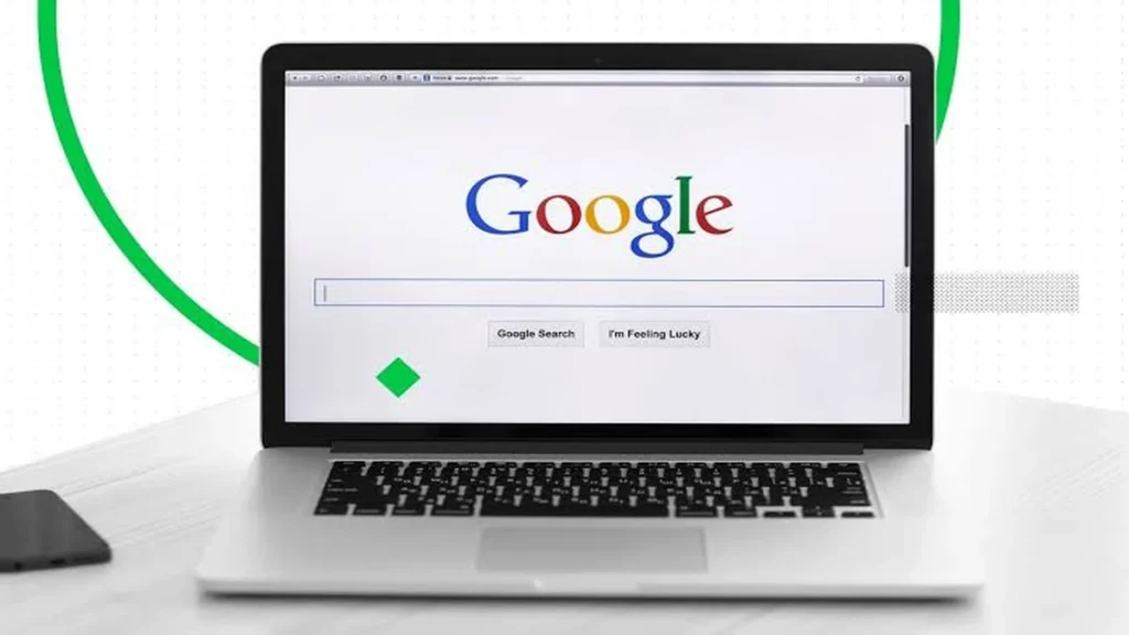 search console pesquisa com ia - notebook com Google Search aberto mostrando busca orgânica