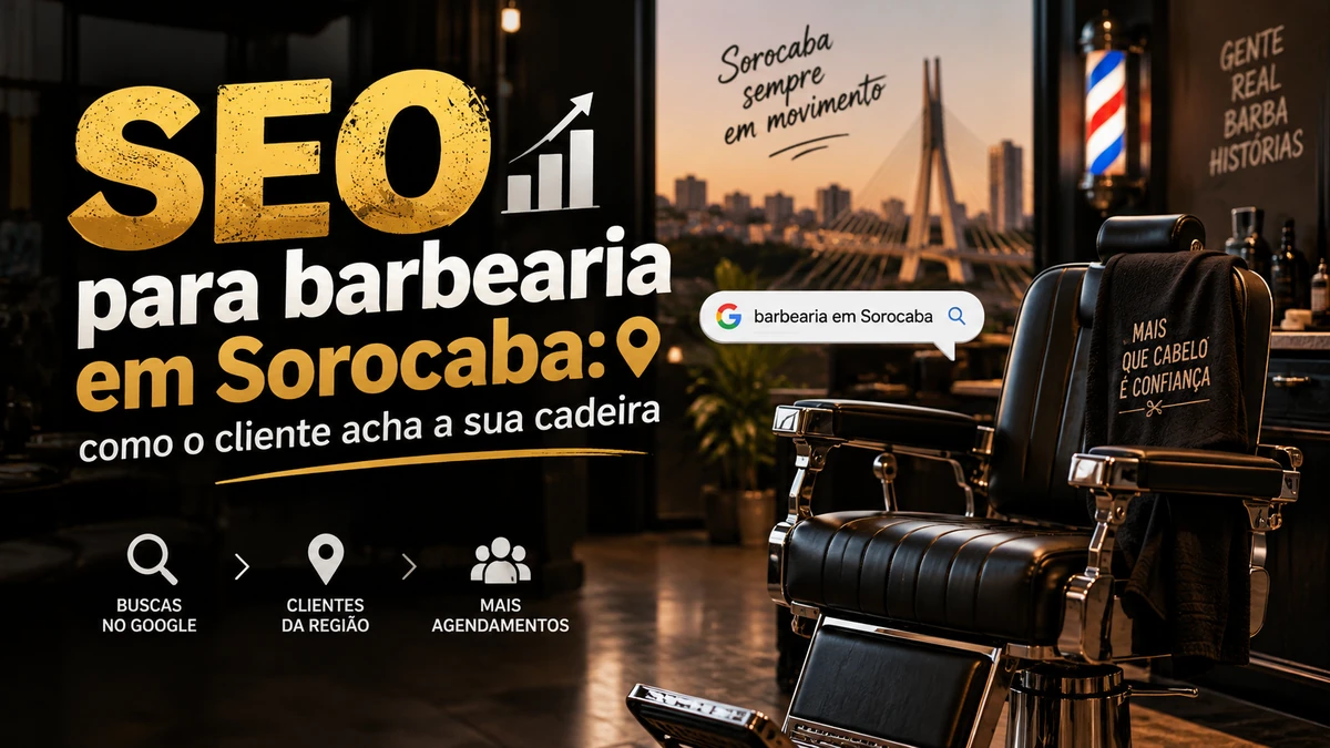 Ilustração editorial: SEO para barbearia em Sorocaba: como o cliente acha a sua cadeira