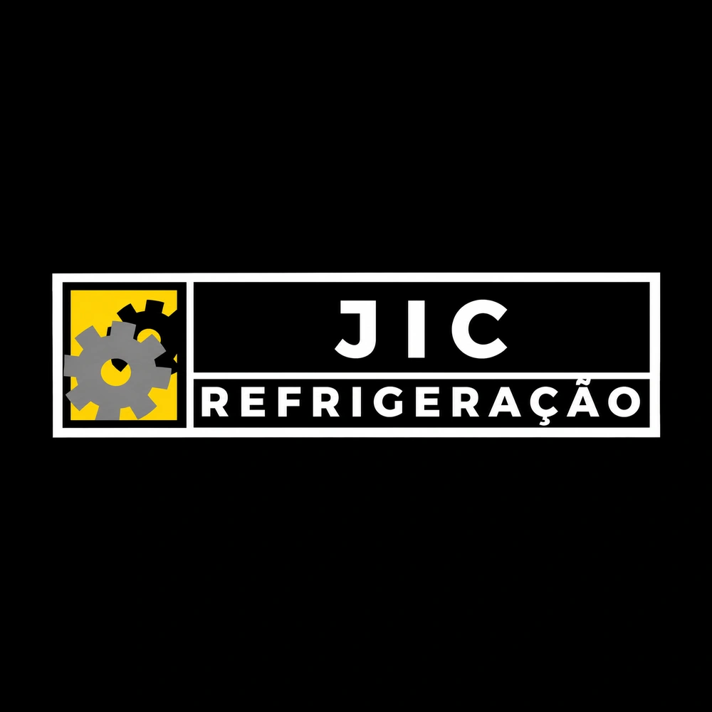 Logo JIC Refrigeração em branco, amarelo e cinza sobre fundo preto